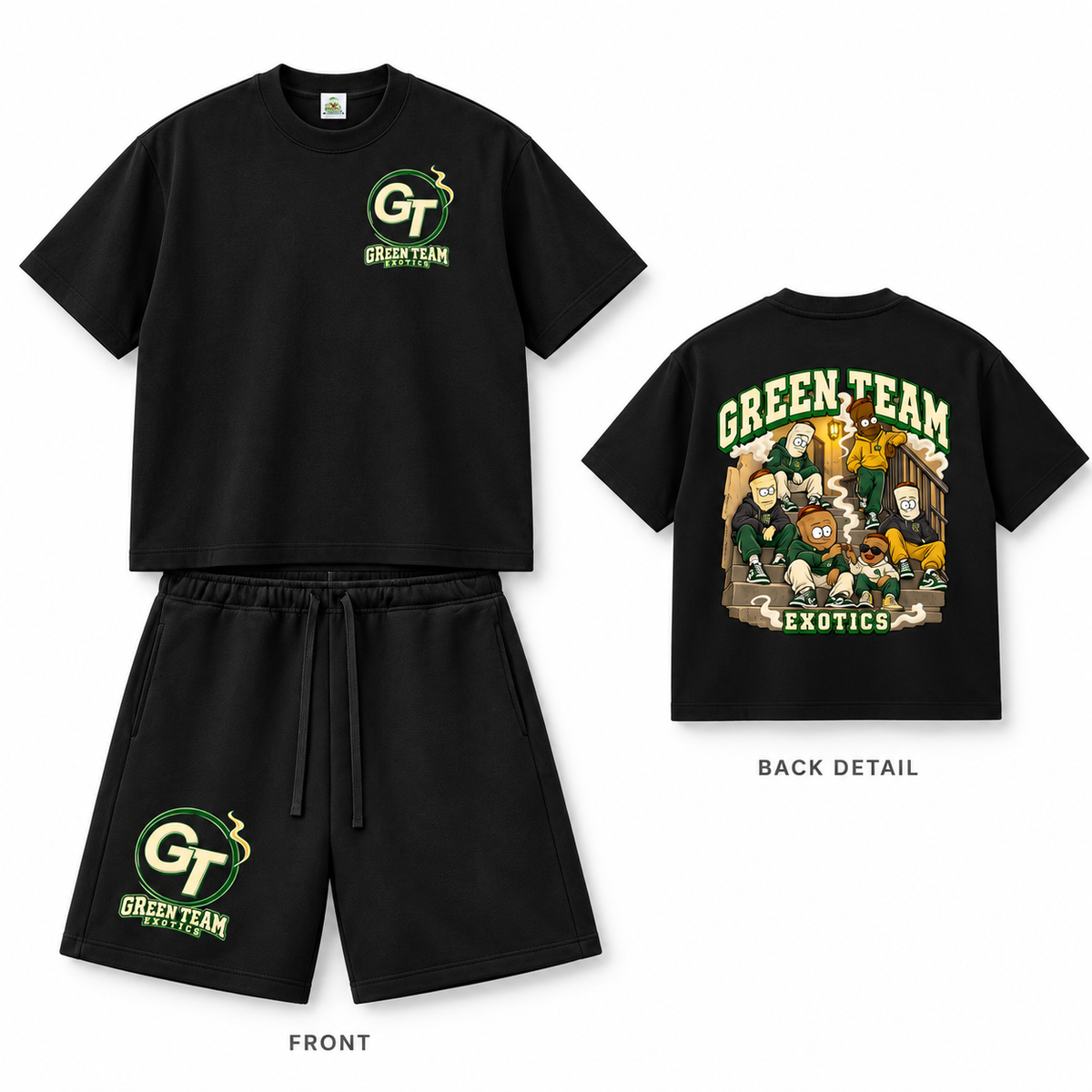 Green Team Exotics Tee + Shorts Set — Black