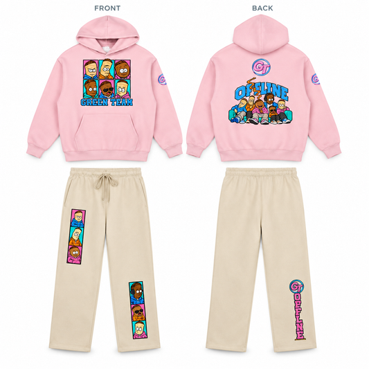 Green Team Offline Hoodie + Sweatpants Set — Pink & Apricot